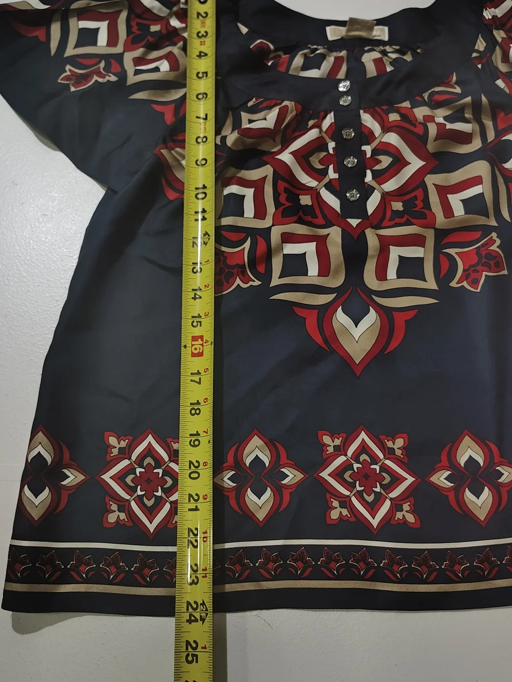 MICHAEL KORS boho peasant Top silk blouse shirt geo chic flouncy P/M